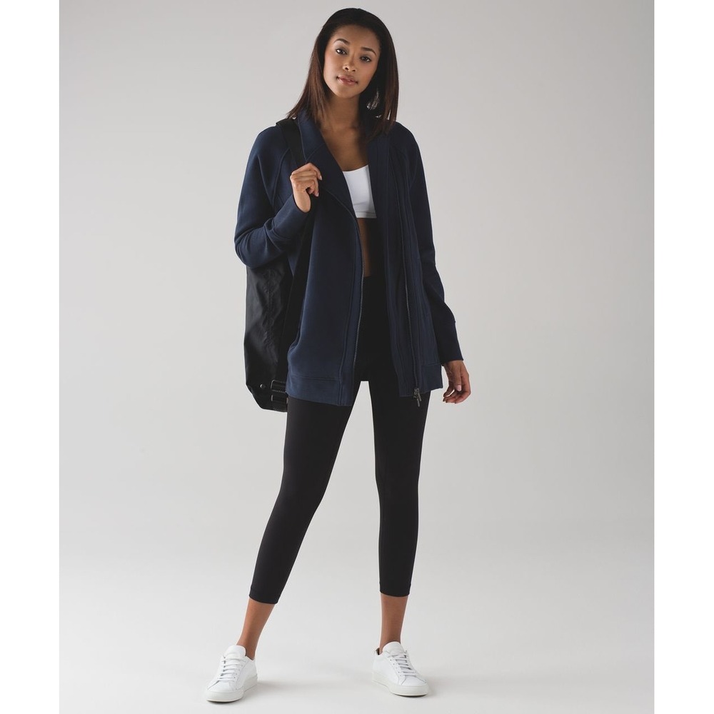 Lululemon Athletica Navy Blue Asymmetrical Zip Fleece Jacket Size 4 CA 35801